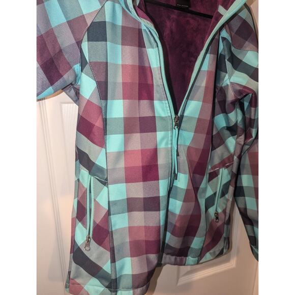 The North Face Coat Women’s XS Extra Small Hooded Jacket Green Purple Plaid - Picture 5 of 14